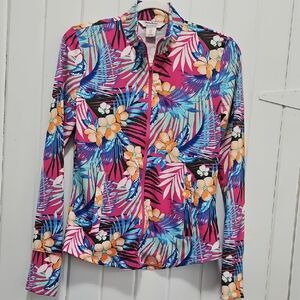 Tommy Bahama Tropical Floral   Shirt - Pink, Blue, Hot Pink  Zipper Front